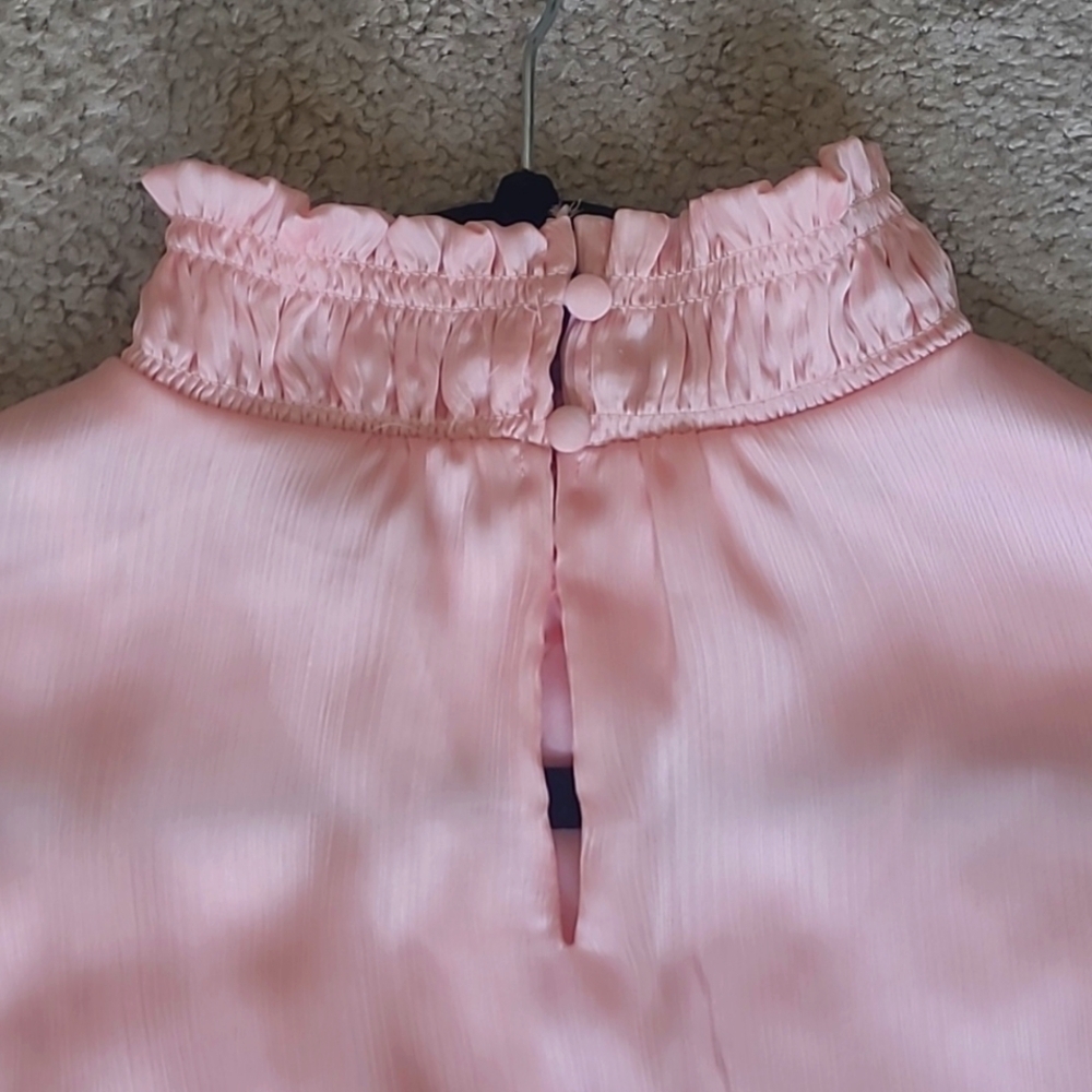 CeCe Pink Mock Neck Ruffle Sleeve Blouse NWT Romantic Work Top Small - Picture 9 of 14